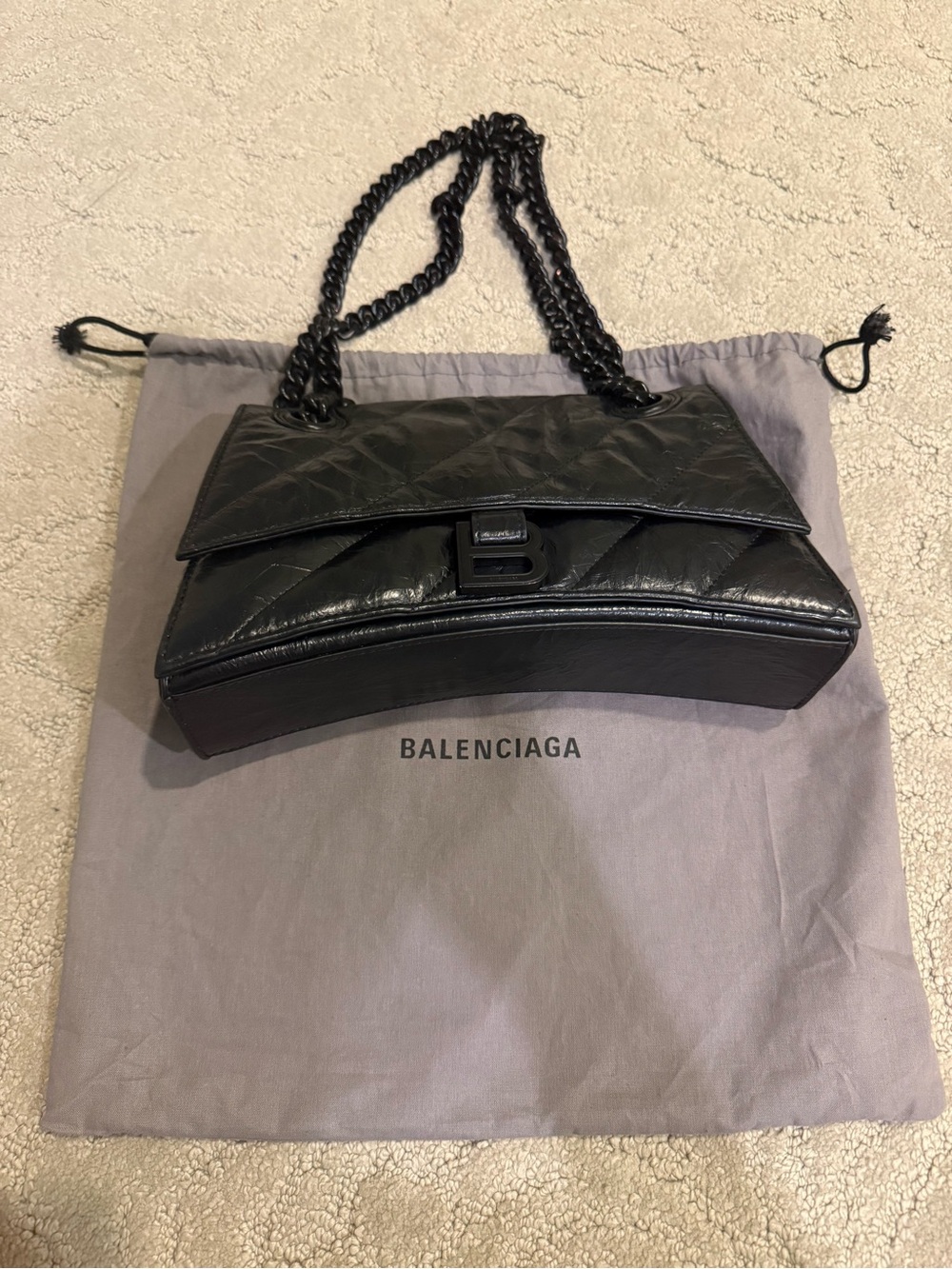 Black Quilted B-Logo Chain Shoulder Bag